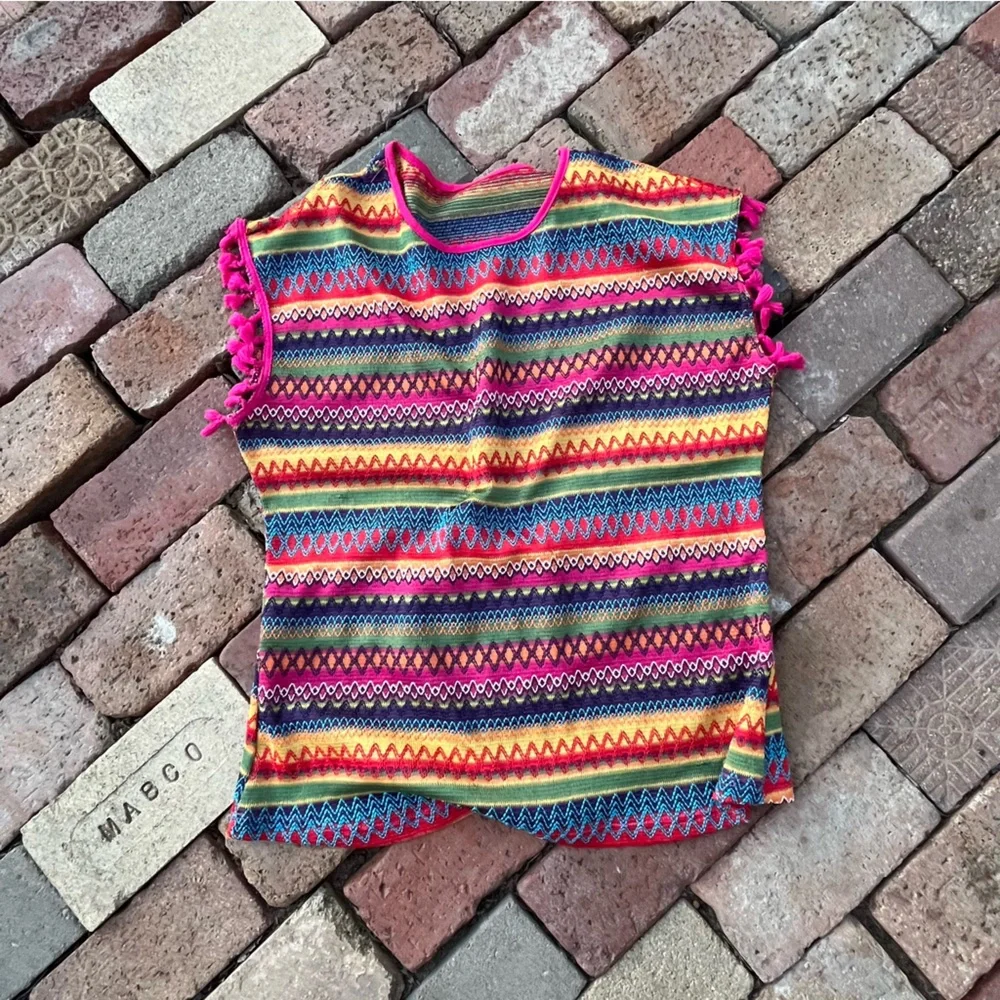 Colorful Striped top with Pom Trim - Picture 1 of 3